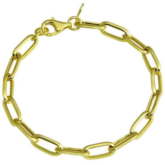 14K YELLOW GOLD OVER 925 STERLING SILVER PAPER CLIP DESIGN BRACELET / 7'' LONG - Picture 1 of 2